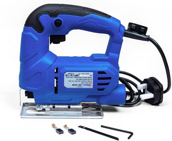 VTOOLS 400 Watt Jig Saw With Single Speed, Bivel Cutting(45 Degrees), and Jig Saw Blade, Blue, VT1105