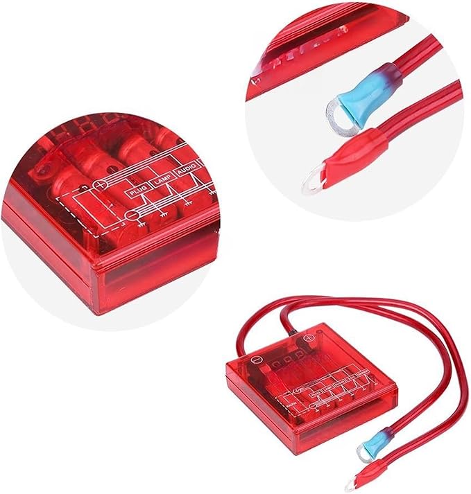 THE WHITE SHOP Car Voltage Stabilizer, Universal Fuel Saver Voltage Stabilizer Regulator Kit with 3 Earth Ground Cables for Car Truck,Car Vehicle Voltage Regulator Rectifier (Size : Red)