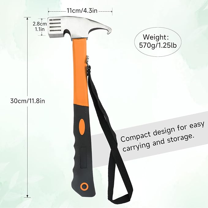 KOMCLUB Camping Hammer Tent Stake Hammer,Tent Stake Kit,Reflective Guy Lines,for Camping,Climbing,Travel,Daily Work,Backpacking