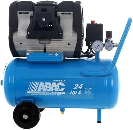 ABAC Silent Electric Air Compressor OS20P-PP | Oil-less | Horizontal | Single-stage Pump | 24L Tank | 2 HP | 9 Bar | 230 l/min | 65 dB(A) | 1Ph/230V/50Hz | 1420 RPM