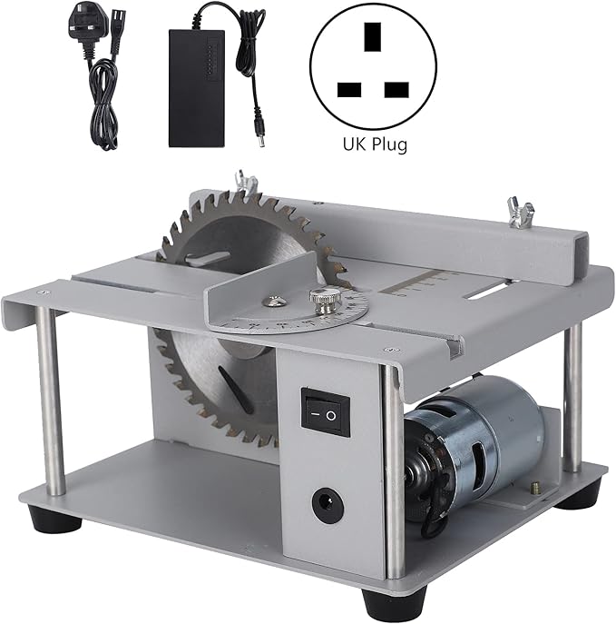 Eujgoov Portable Table Saw Cutting Machine Multi Function Steel Frame Structure Cutting Tabletop Circular Saw AC 110‑240V (UK Plug)