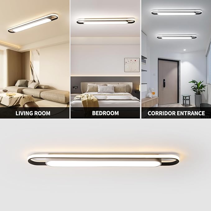 Naroume Modern LED Linear Ceiling Lights,122cm Dimmable LED Ceiling Lamp with Remote Control 4ft Acrylic Flush Mount Ceiling Lighting Fixtures for Living Room Kitchen Dining Room (6-58) x2W (CRI 85+)
