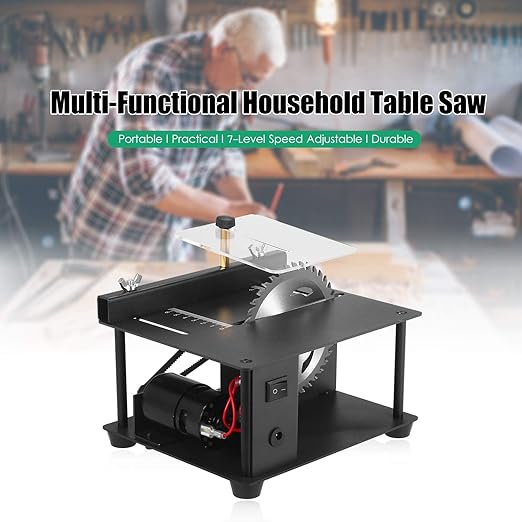 Multi-Functional Table Saw Mini Desktop Saw Cutter Electric Cutting Machine with Saw Blade Adjustable-Speed Angle Adjustment 35MM Cutting Depth for Wood Plastic Acrylic Cutting
