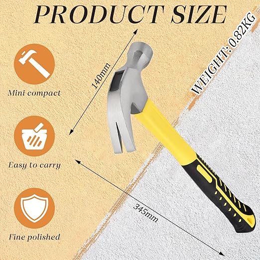 QUEENADA Fiberglass Curved Claw Hammer - Small Hammer,Lightweight Melt Claw Hammers Bulk for Hanging Pictures Crafts Tent Kit
