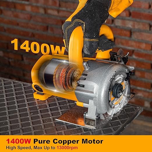 INGCO Marble Cutter, Tile Saw, 1400W | 13000rpm | 34mm Max.Cutting Capacity, Power Tile & Masonry Saws Used for Granite, Porcelain, Concrete and Other Stone Materials
